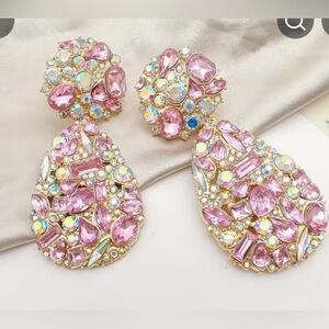 New Elegant Pink and Gold Statement Earrings